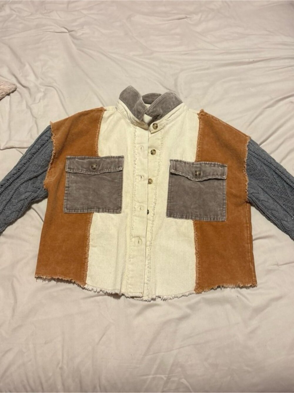 BKE Colorblock Corduroy & Knit Jacket in Cream, Rust & Gray